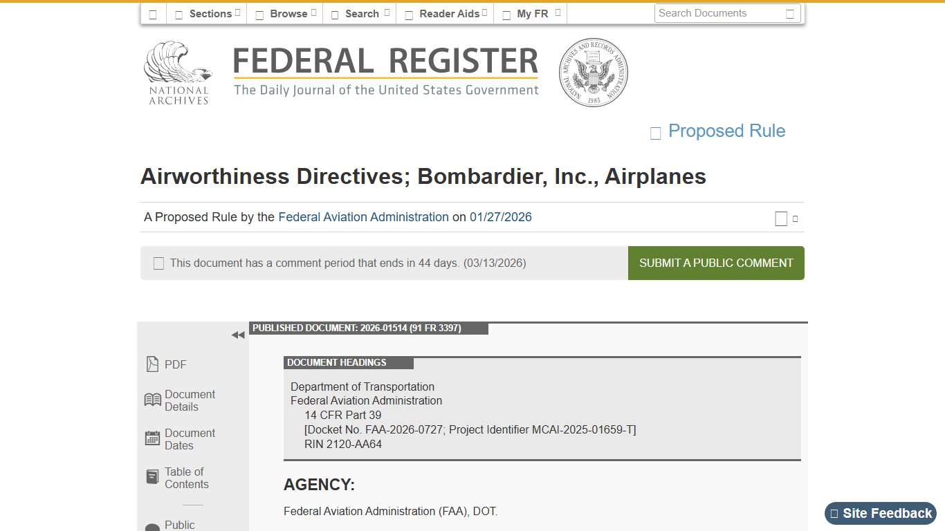 Federal Register :: Airworthiness Directives; Bombardier, Inc., Airplanes