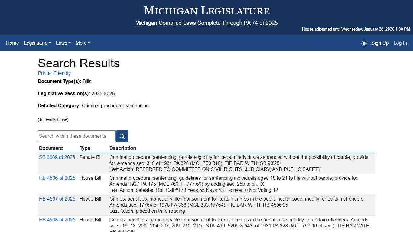 Search Results - Michigan Legislature
